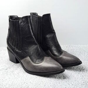 Seven7 Boots Womens 10 Black Gray Tuxedo Tex 2071 Block Heel Western Ankle NEW